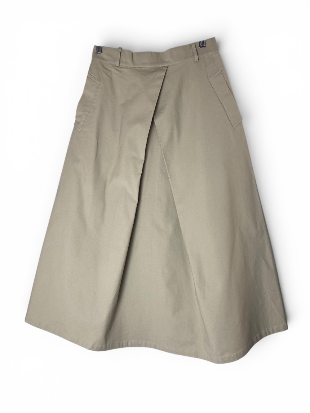 TAUPE OFFICIAL -NWT Cotton Twill Pleated Midi Skirt Minimalist in Tan Size M